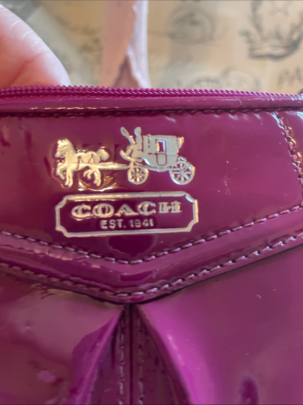 Coach Madison Patent Leather Mini Wristlet in Deep Plum - Picture 6 of 10
